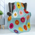 thumbnail image 4 of Gerber Daisy Soft Flannel Fleece Throw Blanket, Blooms of Various Vibrant Petals Flower Pattern, Cozy Plush for Indoor and Outdoor Use, 50" x 70", Pale Blue Multicolor, by Ambesonne, 4 of 5