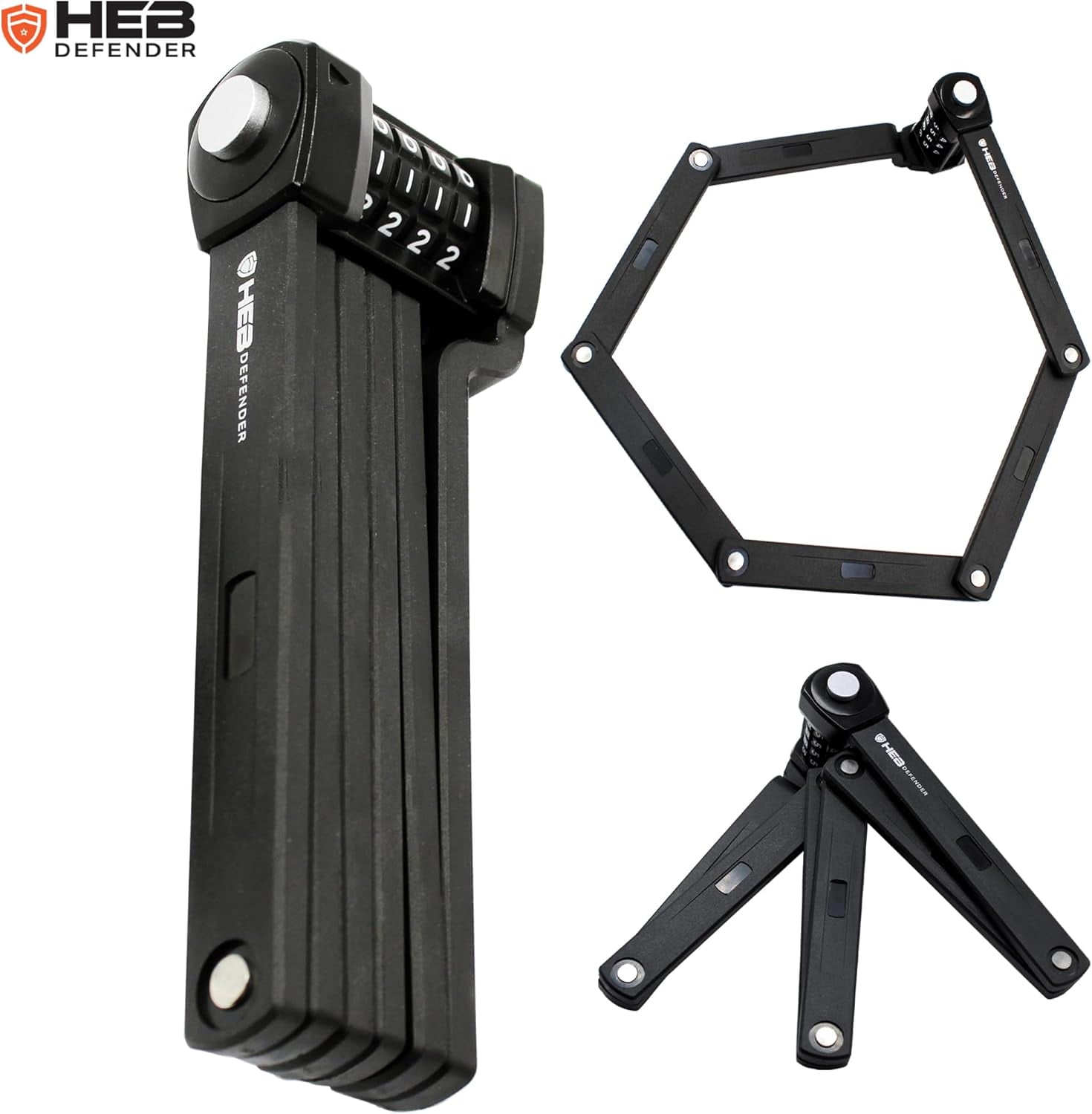 HEB Defender Folding Bike Lock - Heavy Duty Bike Lock - Anti-Theft-Foldable Bike Lock, Combination Bike Lock for Ebikes, MTB, Scooters, & Bicycles (33.5 inch Compact Combination Lock, 1, Count)