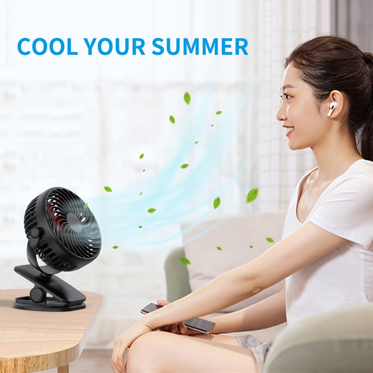 2024 New USB Clip on Fan, 3 Speeds Rechargeable Battery Operated Mini Fan with Sturdy Clamp, Upgraded Quiet and Strong Wind USB Desk Fan for Outdoor Camping Stroller Office Bedroom