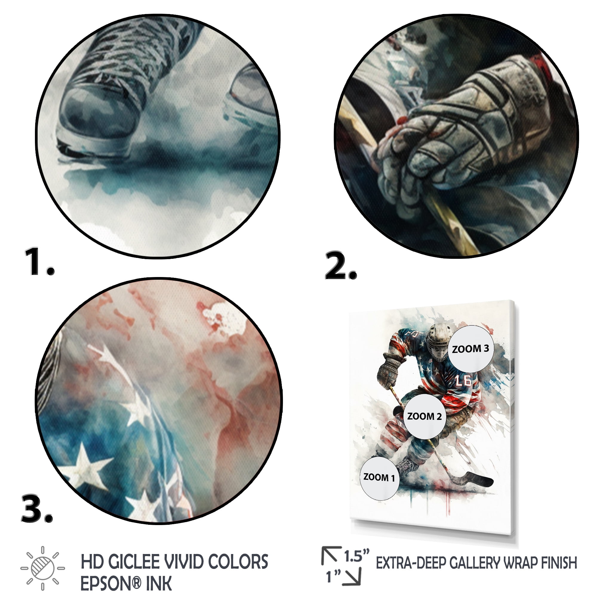 Designart Usa Hockey Player In Action IV Canvas Wall Art