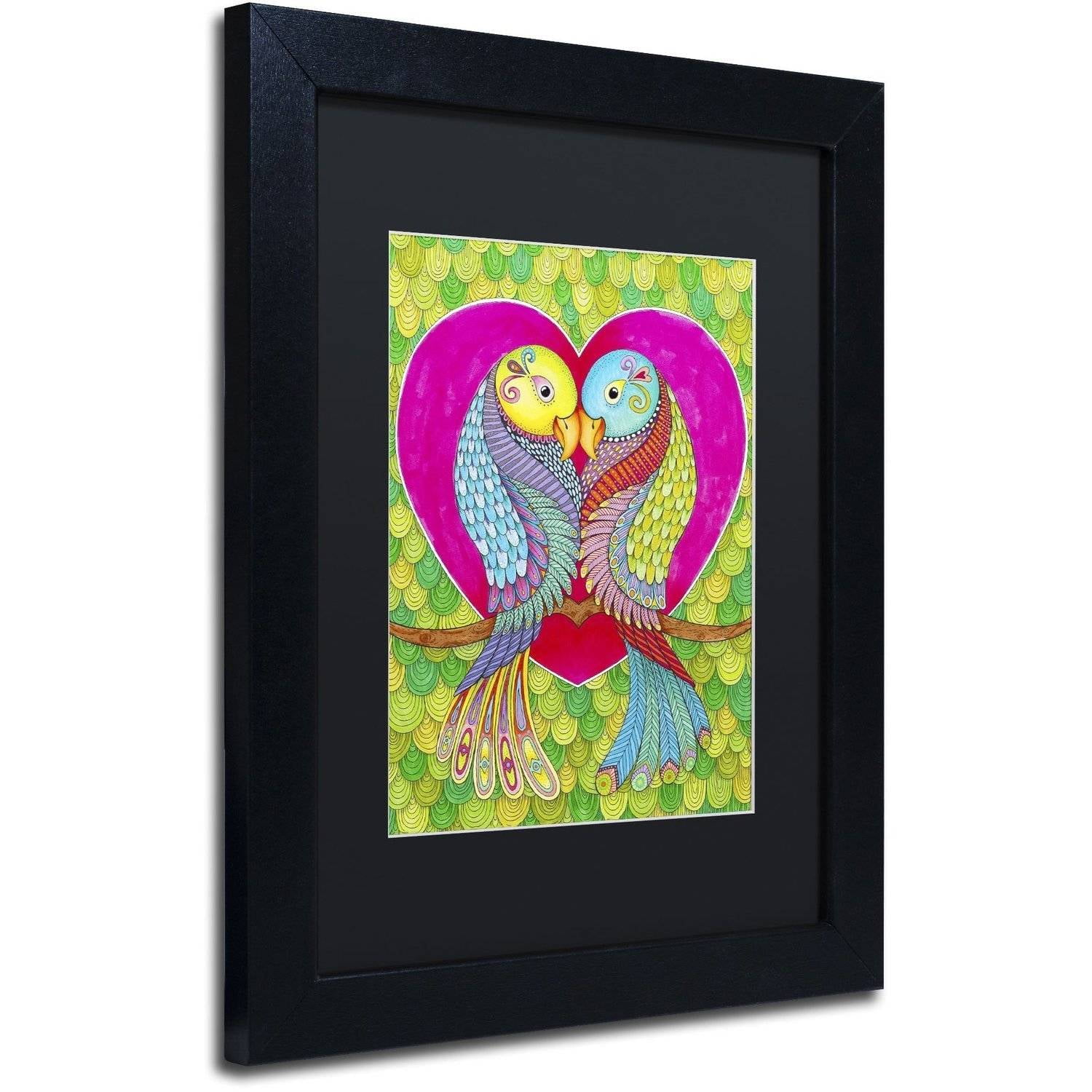 Trademark Fine Art "Lovebirds in Colour" Canvas Art by Hello Angel, Black Matte, Black Frame