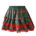 thumbnail image 5 of Letdown Women Plaid Skirt with Lace Ruffled Hem, 2 Layered Elastic Waist A-Line Mini Skirts Christmas Skirts (Green, M), 5 of 6