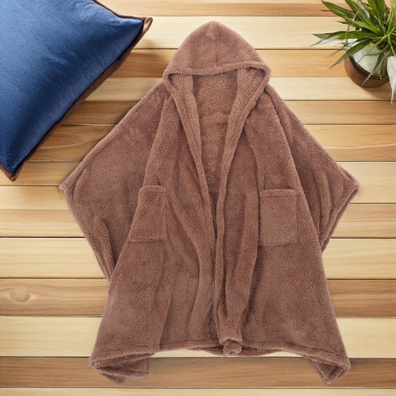 LIFKOME Cozy Khaki Fluffy Cape, Premium Polyester for Warmth At Home