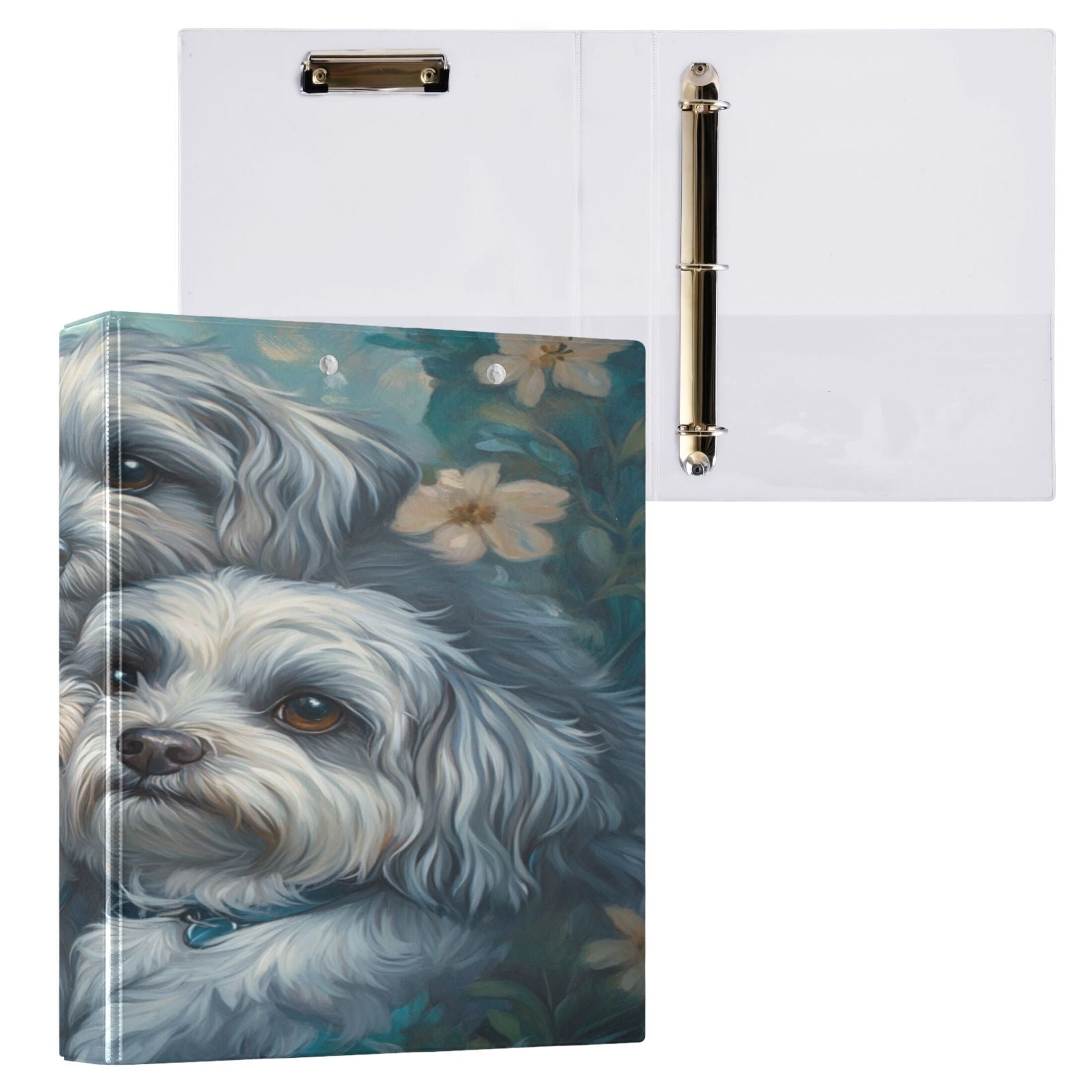 WOBOGO Cute Gray Lhasa Apso Dogs File Folders Extra Large Capacity to Hold 200 Sheets of Documents Hard Shell Ring Binder for School Home Office