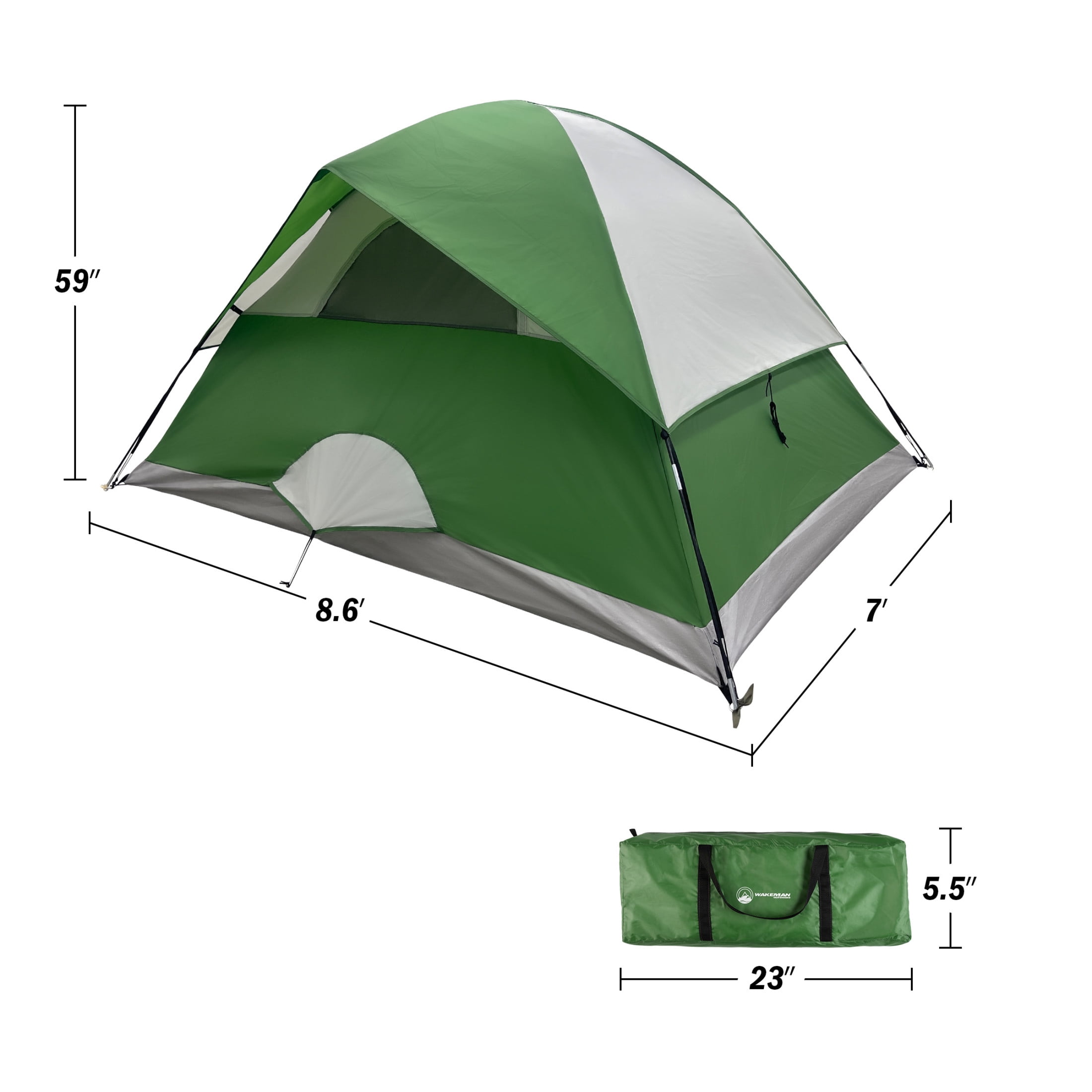 Wakeman Outdoors 4 Person Camping Tent with Rainfly - Easy Family Tents for Camping Essentials, Green