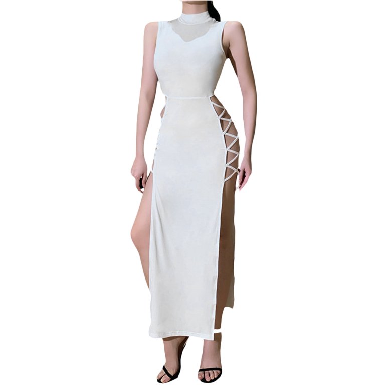 chinese dress ladies Embellished High Neck Split Maxi Dress in Black - 4 main image 1