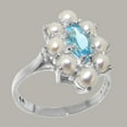 thumbnail image 2 of LBG British Made 10k White Gold Natural Blue Topaz & Cultured Pearl Womens Statement Ring - 33 size options - Size 9, 2 of 6