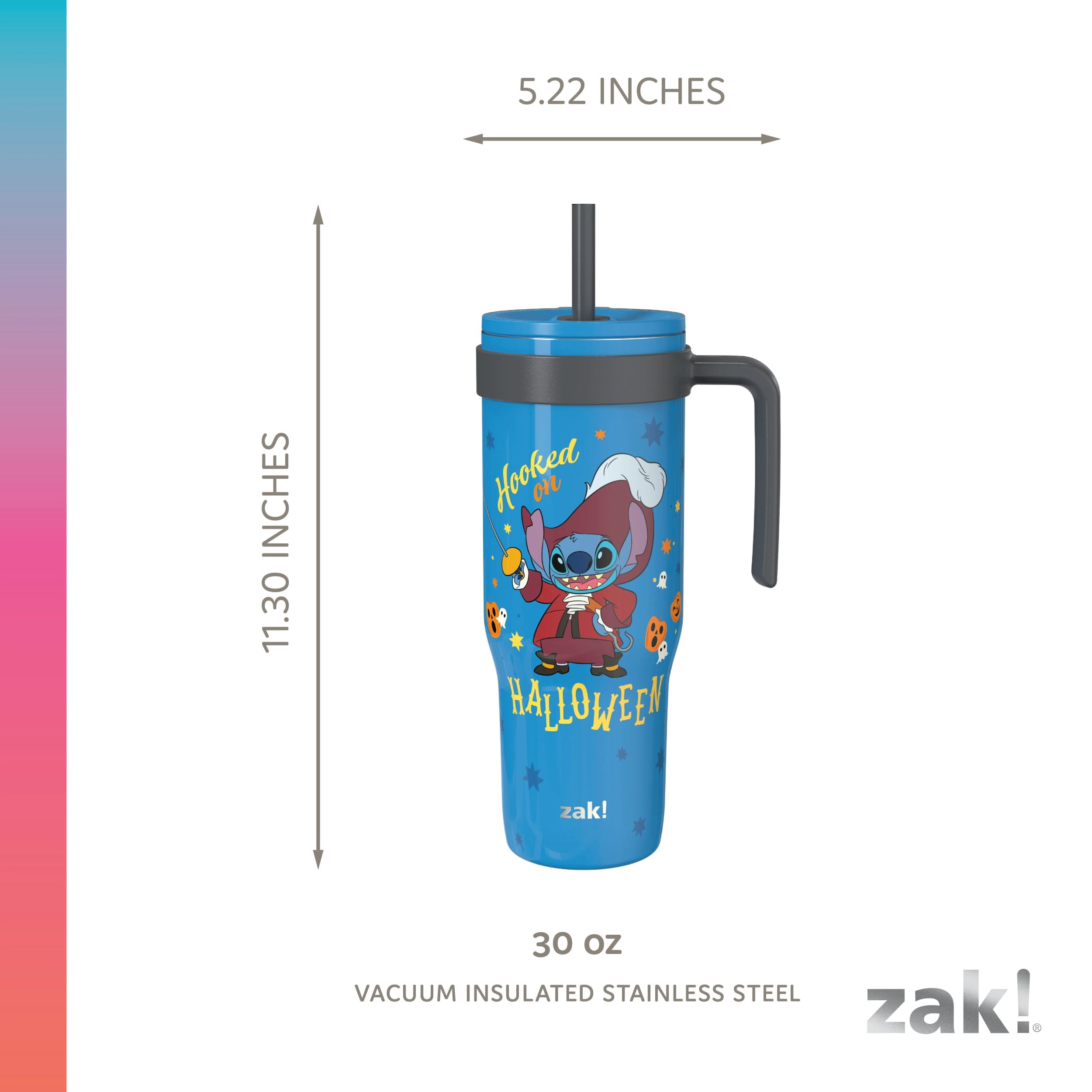 Zak Designs 30oz SS Straw Tumbler with a Handle, Blue Stitch