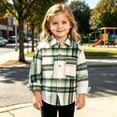 thumbnail image 6 of ZACPNCV Kids Plaid Jacket Vintage Faux Wool Blend Short Coat Soft Casual Long Sleeve Button Front Shirt Jacket Warm Winter Outerwear with Pocket C-Green, 6 of 9