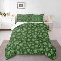 Homewish Christmas Snowflake 2pcs Bedding Comforter Set for Female Men,Xmas Festival Twin Comforter Sets,Green White Breathable Bedding Set,Lightweight Room Decor,Reversible
