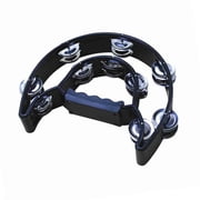Riousery Musical Instruments Handheld Tambourine Double Row Metal Jingles Ergonomic Grip Half-Moon Percussion Drum for KTV Party Stage, 7.87 inches / 20 cm, Black