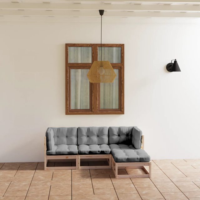 vidaXL 4 Piece Garden Lounge Set with Cushions Solid Wood Pine