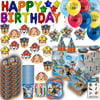 Paw Patrol Party for 16 - Plates, Cups, Napkins, Birthday Hats, Balloons, Inflatable HAPPY BIRTHDAY Banner, Masks, Loot Bags, Hanging Swirls, Tattoos, Table Cover, Blowouts - Decorations + Supplies