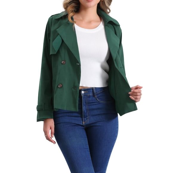 Abrigo Trench Chic Inspire para mujer, chaqueta corta de solapa con doble botonadura en verde