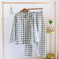 thumbnail image 3 of DuoJiaJ Ladies' Autumn Casual Long Sleeve And Long Pants Plaid Pajama Set With Lapel Cotton Nightwear For Women Grey, 3 of 3