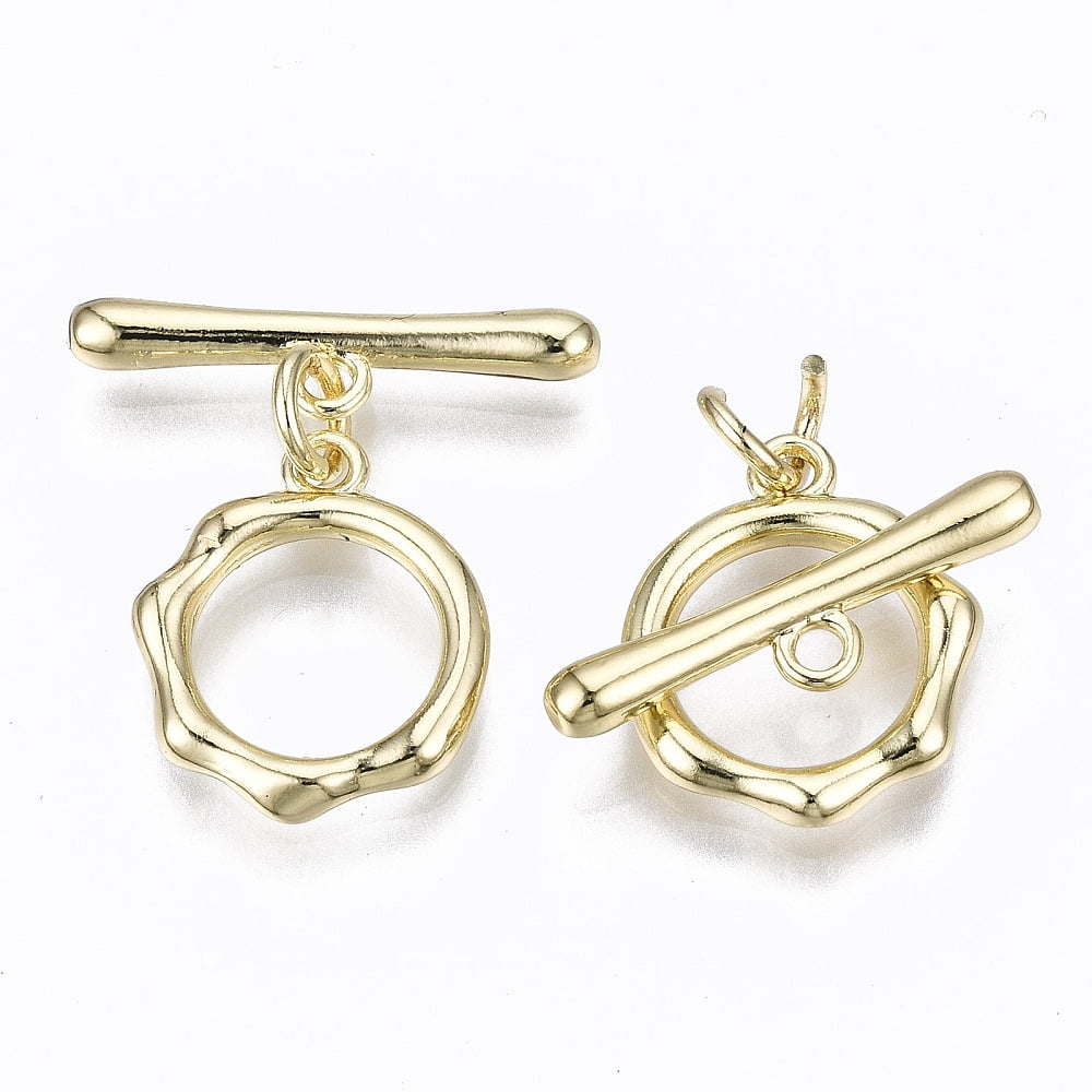 Brass Toggle Clasps Ring Nickel Free Golden 22.5mm Bar: 19x5x2.5mm Hole: 1.2mm Ring: 15.5x13x2.5mm Hole: 1.2mm Jump Ring: 5x0.8mm Inner Diameter: 3mm