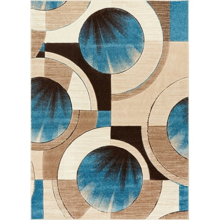 Rug 7x9 Well Woven Sunburst Blue, Beige, Brown Modern 6x9 7x9 (6'7
