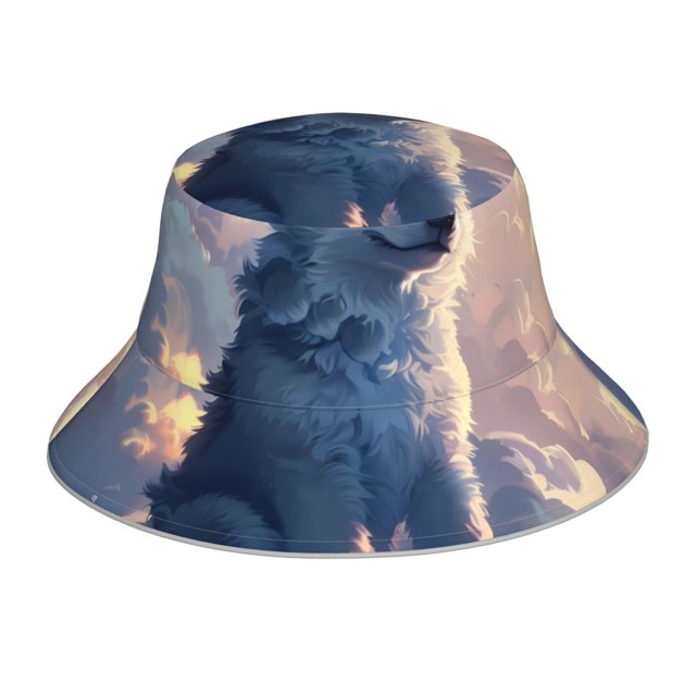 Lukts Chapeau Seau Réversible à Imprimé Loup Nuage Double Face Réfléchissant pour Voyage Plage