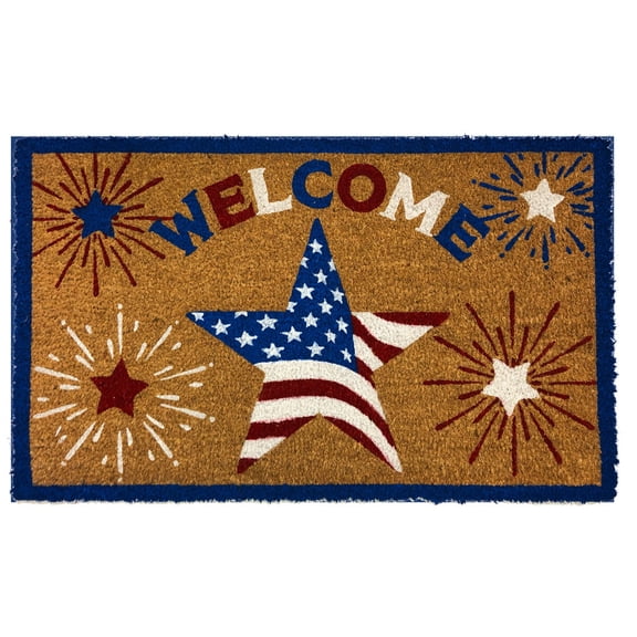 Briarwood Lane Summer 4th of July Coir Doormat 30x18 American Star Patriotic Natural Fiber For 4th of July Coir Doormat