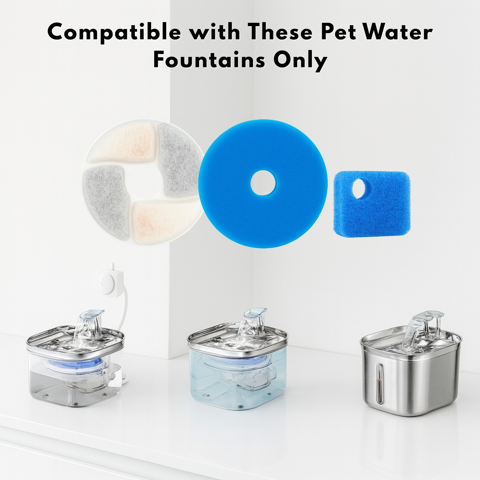 Nispira Cat Water Fountain Filter Replacements for Rantizon, Square and SORON 2.2L/73oz Stainless Steel Pet Water Fountain, 12 Packs