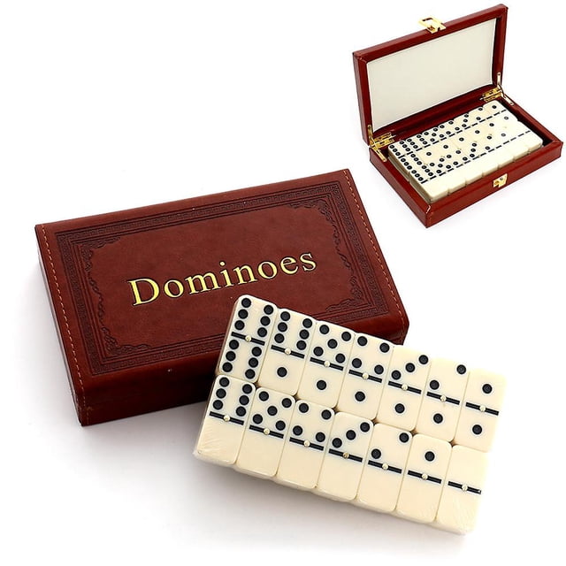 1 Juego de caja de dominó de madera marrón duradera, fichas de dominó, juego de mesa de números clásicos para niños y niñas, recuerdos de fiesta