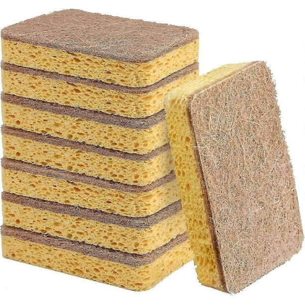 8 Pack Eco Compostable Sponge Kitchen Dish Sponge Biodegradable Washing Up Scrubber Sponges for Dishes with Heavy Duty Scouring Pad