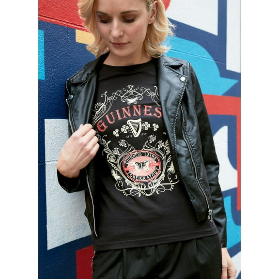 Guinness Black Ladies Butterfly T-Shirt 100% Cotton
