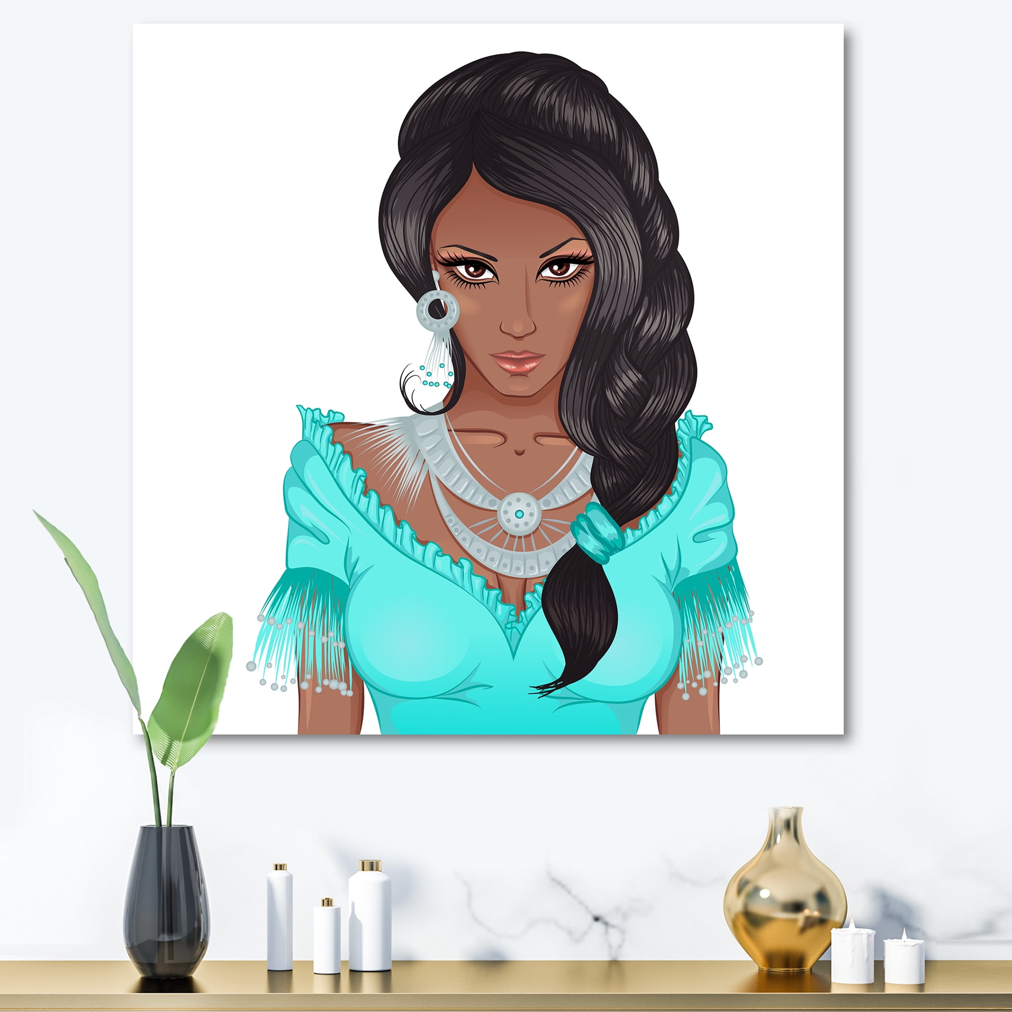 Portrait Of Afro American Woman XVI 30 in x 30 in Painting Canvas Art Print, by Designart