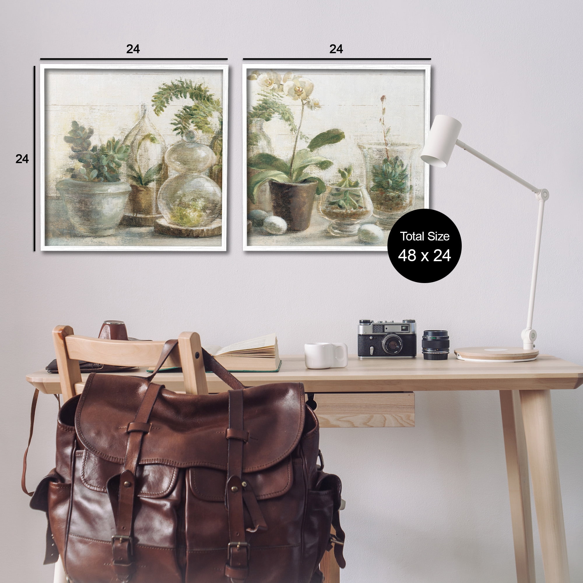 Stupell Industries Succulent House Plants Country Charm Botanical & Floral Painting White Framed Art Print Wall Art, 24 x 24, Set of 2