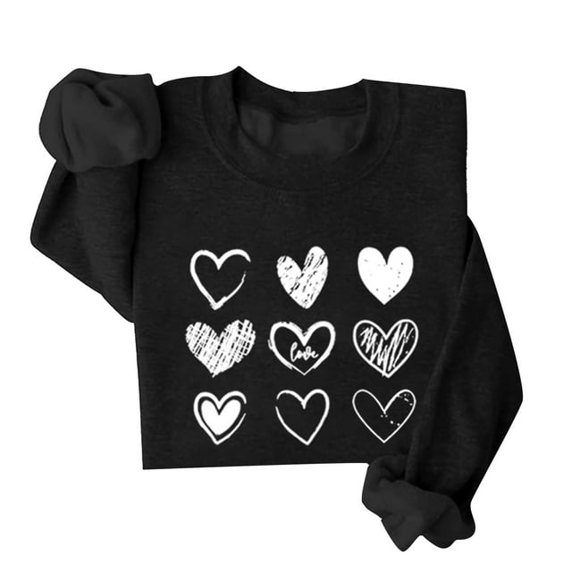 VBARHMQRT Chandail Blanc Chandails de la Saint-Valentin pour Femmes Chandail Graphique Cœur d'Amour Chandail d'Hiver à Col Rond Manches Longues