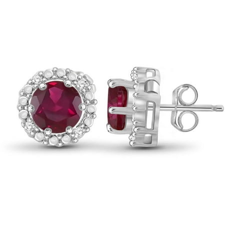 JewelersClub 2-1/2 Carat T.G.W. Ruby and White Diamond Accent Sterling Silver Halo Earrings