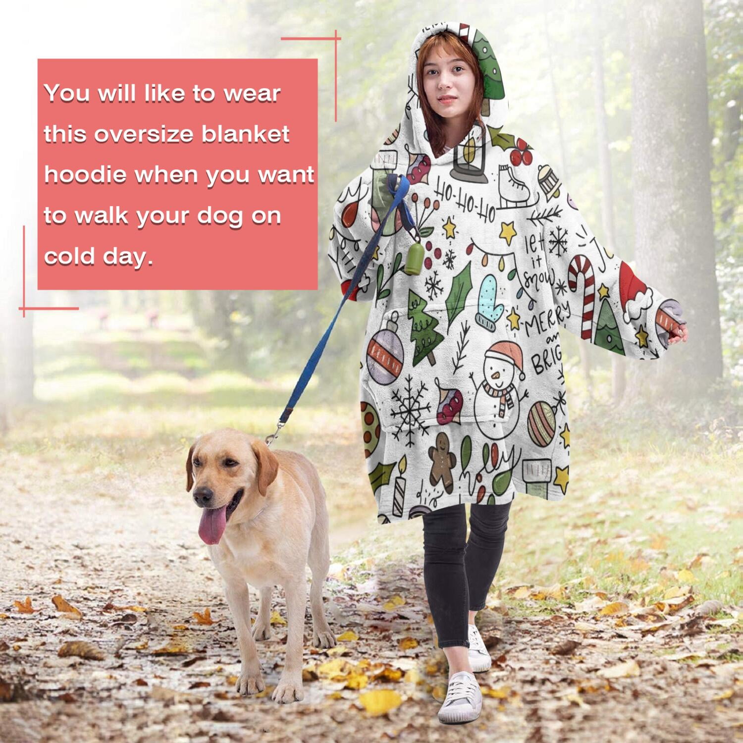 Wearable Oversized Blanket,Multicolor Christmas Pattern Wearable Blanket Hoodie for Adults,Cozy Hooded Blankets with Super Pockets,Super Warm Fuzzy Pullover for Women & Men