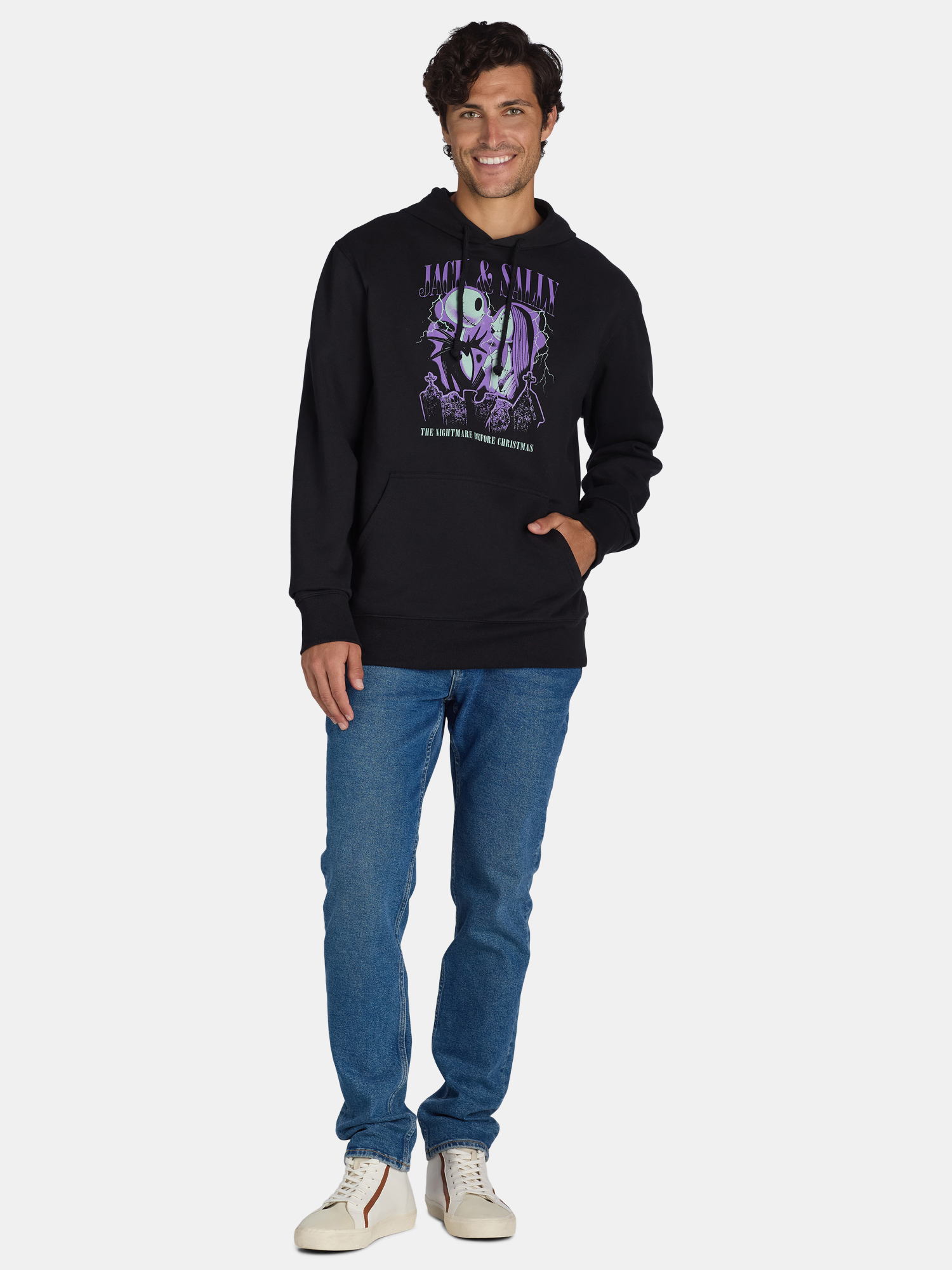 Nightmare Before Christmas Men's Jack and Sally Graphic Hoodie, Sizes S-3XL