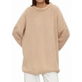 thumbnail image 3 of Women'S Crew Neck Sweater Long Sleeve Lantern Sleeve Hollow Knit Loose Casual Sweater Apricot S, 3 of 9