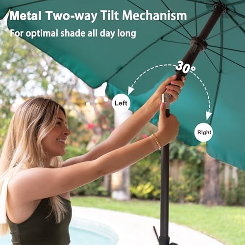 RibRave Patio Umbrella, 6.5 ft Outdoor Table Umbrella with Tilt Steel Pole, UPF50+ Protection, Great for Outdoor Garden Backyard, Turquoise Green