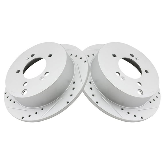 TRQ Rear Performance Brake Rotors Set Premium G-Coated Cross Drilled & Slotted Fits Select 2001-2006 Hyundai Santa Fe 2009-2015 Tucson 2005-2016 Kia Sportage