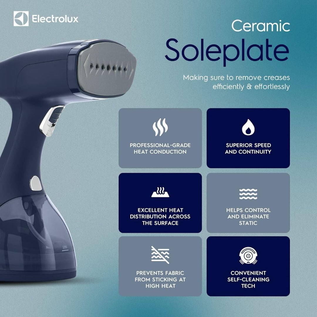 Electrolux LX15002 Portable Handheld Garment and Fabric Steamer with Quick Heat Ceramic Plate Steam Nozzle, Blue