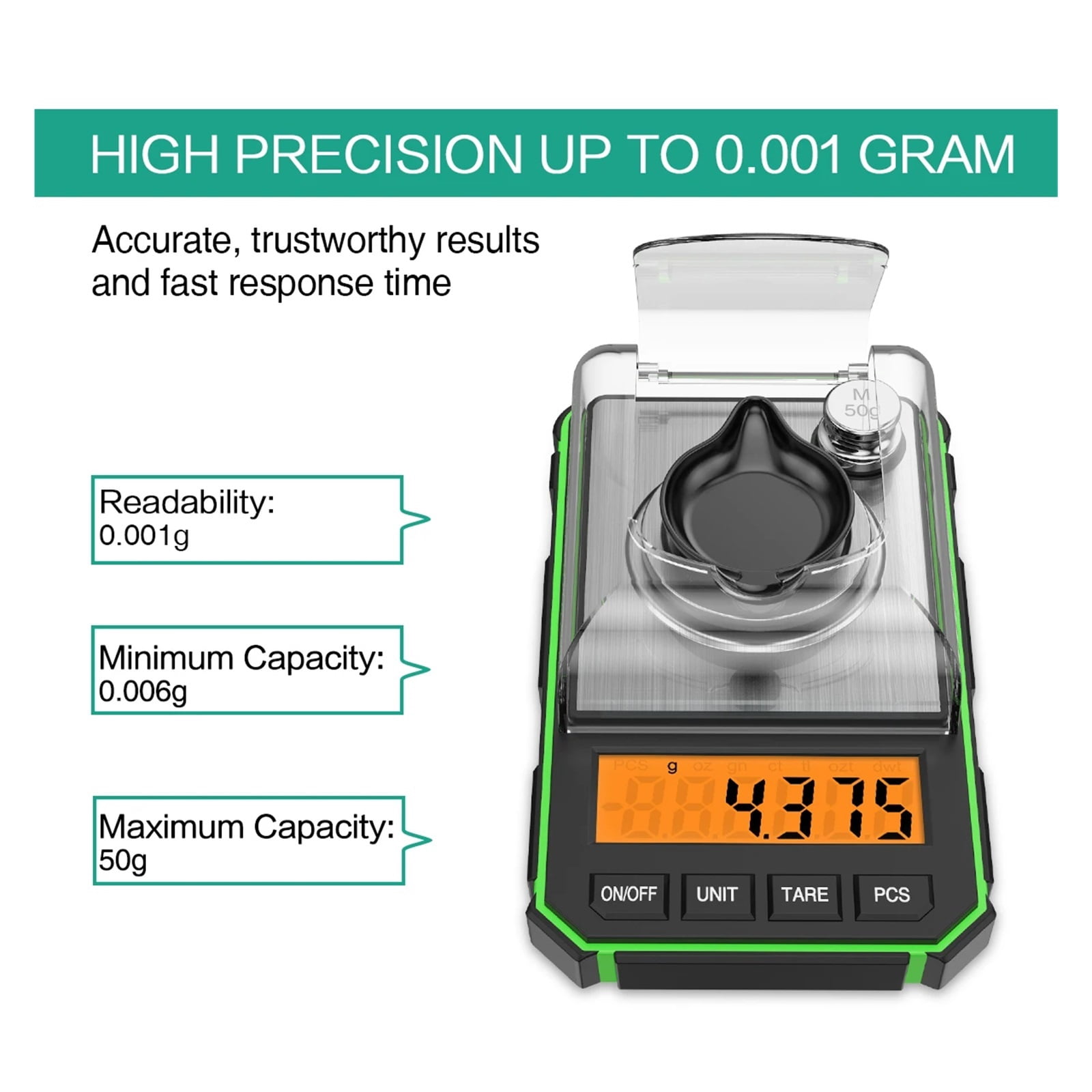 0.001g Jewelry Scale 50g Electronic LCD Display Scale Mini Pocket Digital Scales Milligram Scale Balance ,Simple Operation
