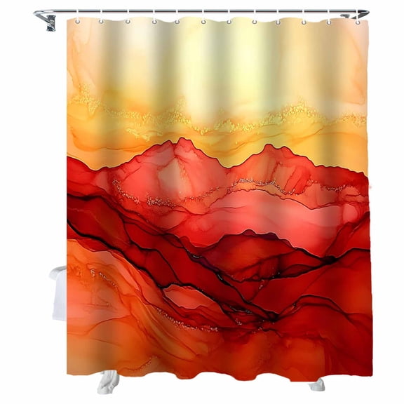 Shower Curtains Abstract Red Orange Mountain Bath Curtain Waterproof Bathroom Shower Curtain Set with Hooks Decoration 72 x 72 Inches
