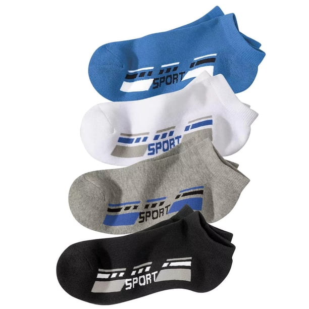 Atlas For Men - Calcetines al Tobillo para Hombre - Packs de 4 (Azul, Blanco, Gris, Negro)