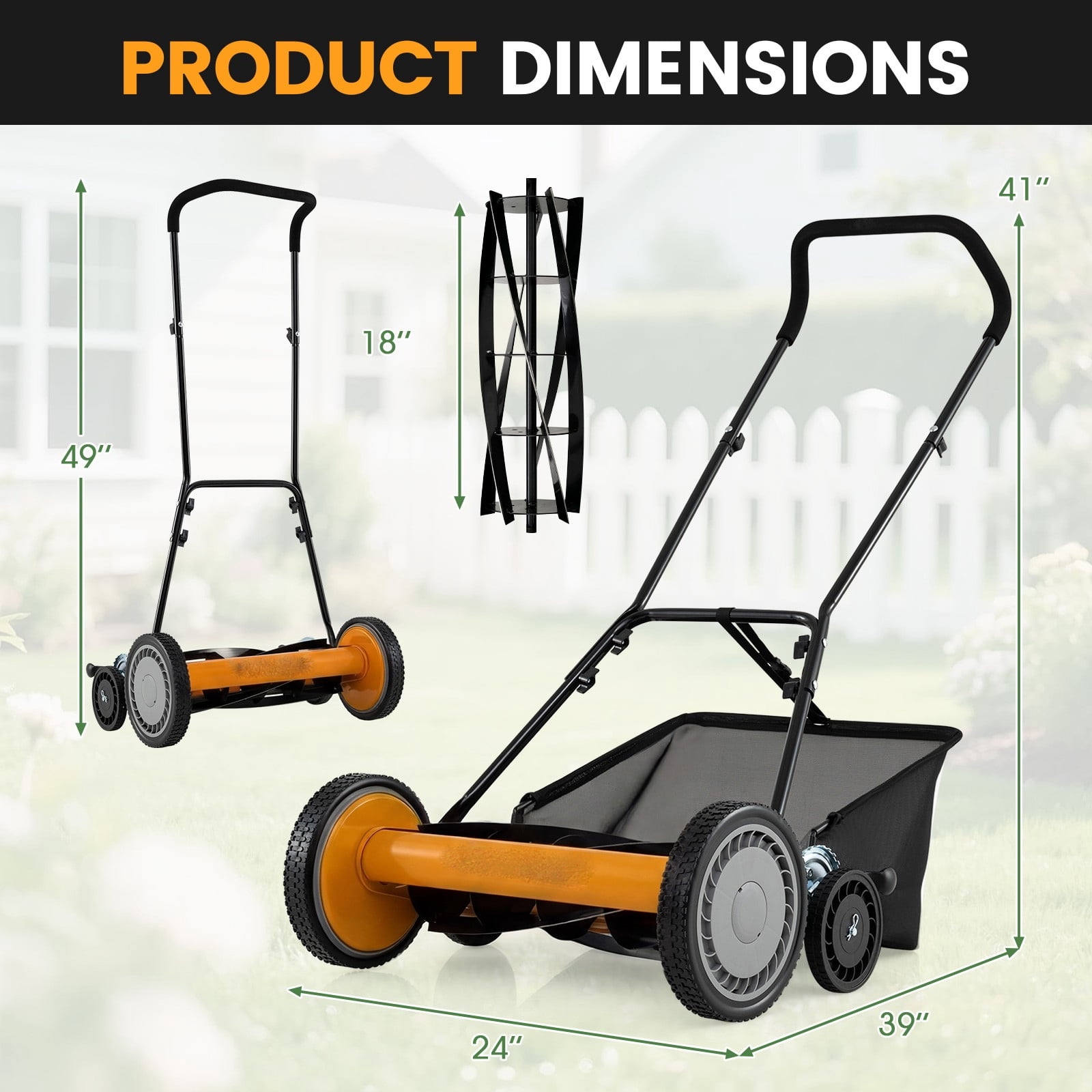 DRAZUNO Push Reel Lawn Mower, 5-Blade Manganese Steel Manual Grass Cutter,Lightweight