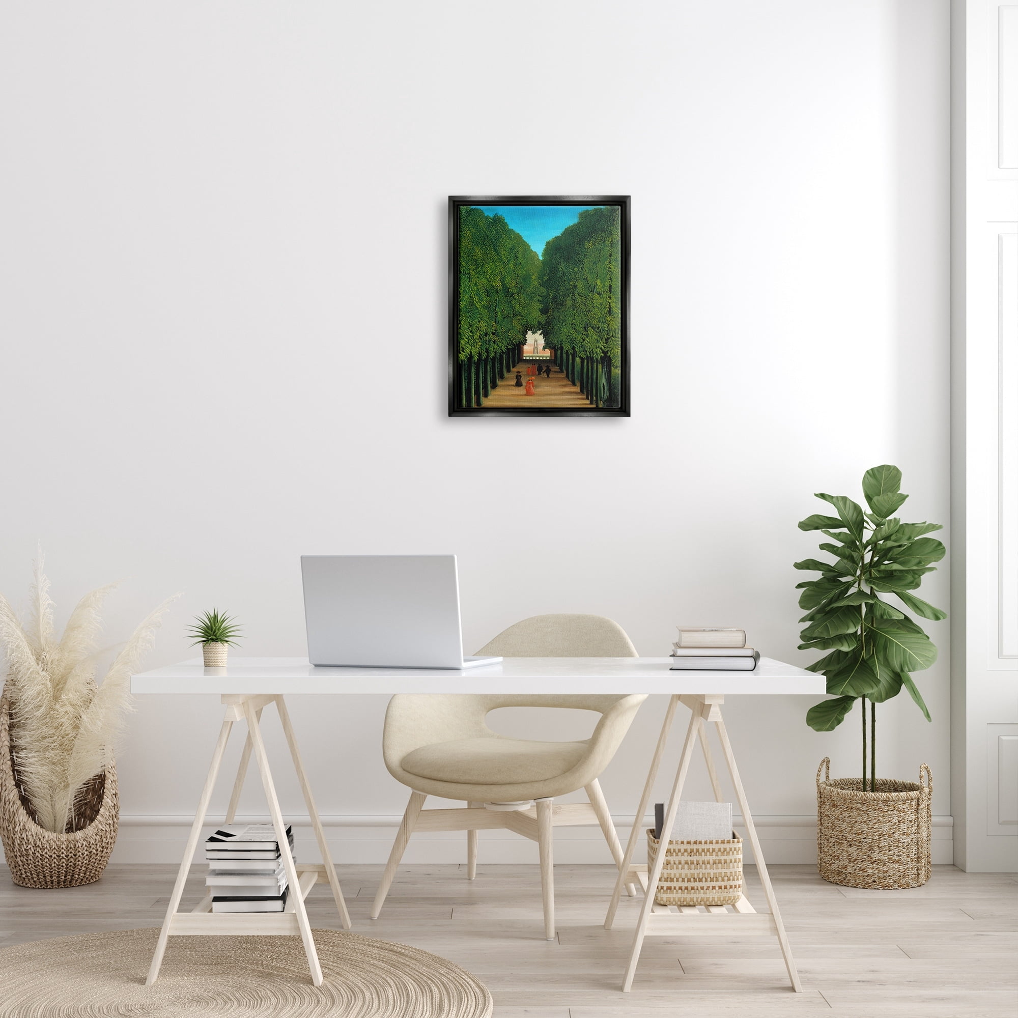Stupell Industries Avenue in Park at Saint Cloud Henri Rousseau Classical Painting Painting Luster Gray Floating Framed Canvas Print Wall Art, Design by one1000paintings