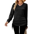 thumbnail image 2 of Female T Shirts Long Sleeve V Neck Basic Tee Casual Loose Fit Soft Fall Tops Outfits Black M, 2 of 10