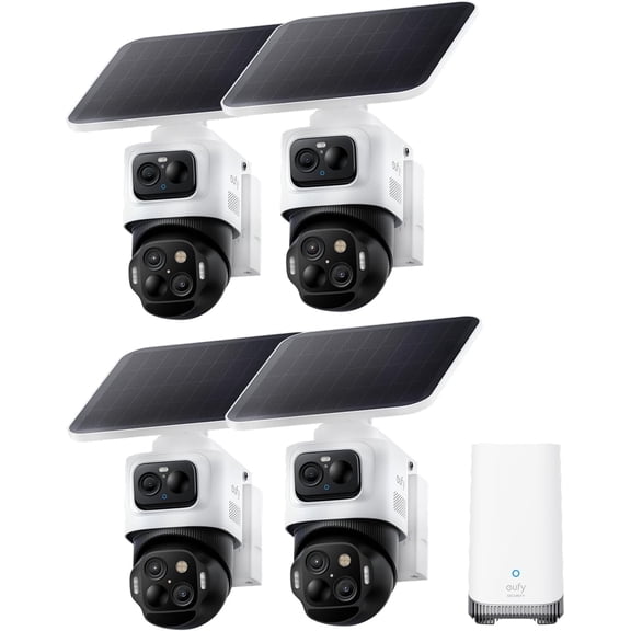 eufy Security eufyCam S4 4-Cam Kit, Solar Security Camera Wireless Outdoor, Triple Lens Bullet-PTZ Cam, 4K UHD, 360° Pan and Tilt, Auto Track, 8× Hybrid Zoom, Color Night Vision, Expandable Storage