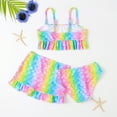 thumbnail image 3 of Gyratedream Toddler Baby Girls Swimsuits 3 Piece Bathing Suits Kids Quick Dry Mermaid Fish Scales Print Tankini Sets with Cover Ups Beach Skirt Family Swimsuits Matching Set for 2 Years-X-Large, 3 of 8