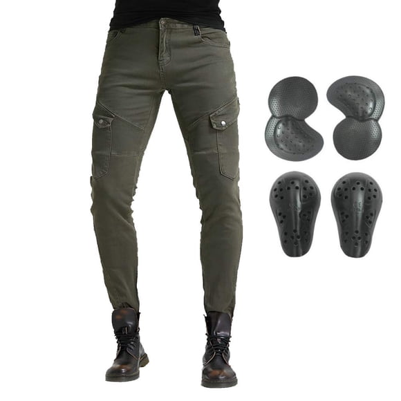 Men Women Motorcycle Riding Jeans Protective Pants Knight Hockey Biker Armor Pants (L=32, Army Green)