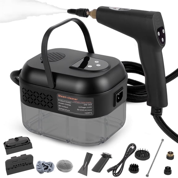 Yucurem 1500W Portable Handheld Steam Cleaner, 6-Level Adjustable 1.4L Tank with 10 Accessories for Home Furniture Car Carpet Tile