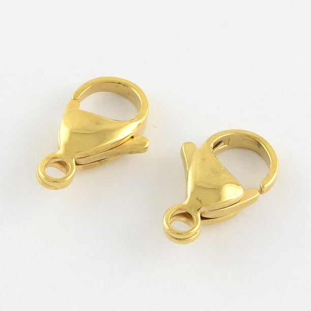 5pc 304 Stainless Steel Lobster Claw Clasps Parrot Trigger Clasps Manual Polishing Real 24K Gold