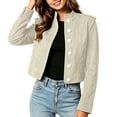 thumbnail image 4 of Women's Solid Long Sleeve Stand Collar Casual Button Jacket, 4 of 7