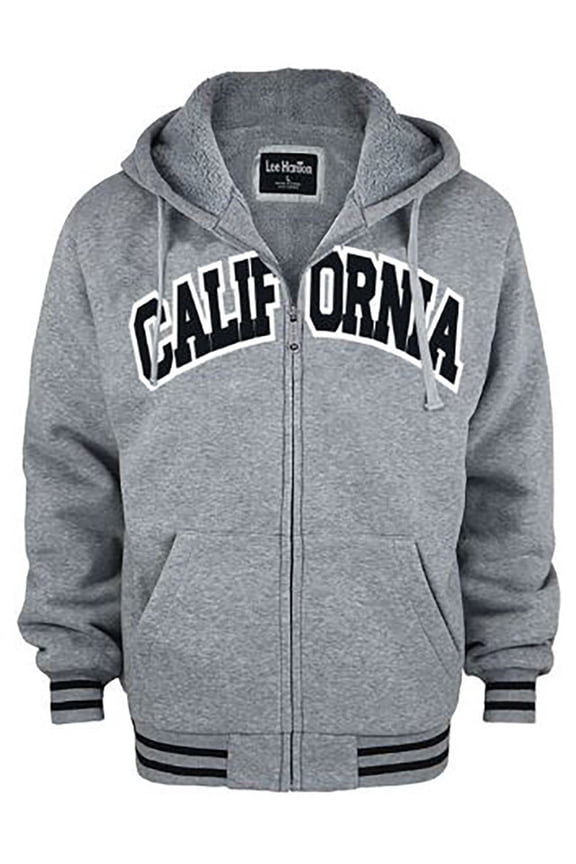 Men's Sherpa Lined Zip-up Hoodie California Fleece Fabric Long Sleeve Pockets Jacket Light Grey XL